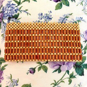 Vintage Wood Bead Clutch Bag ~ zipper close